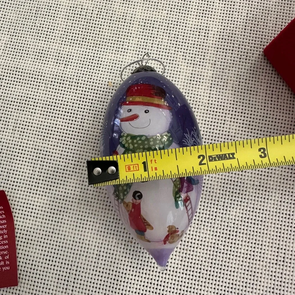 Li Bien SNOWMAN Teardrop Christmas Ornament Hand Painted Blown Glass‎